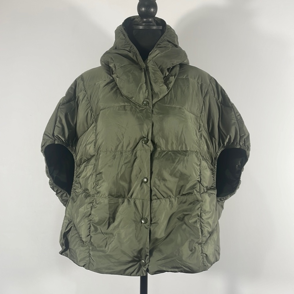 Aerie Olive Green Puffer Poncho Vest with Hood